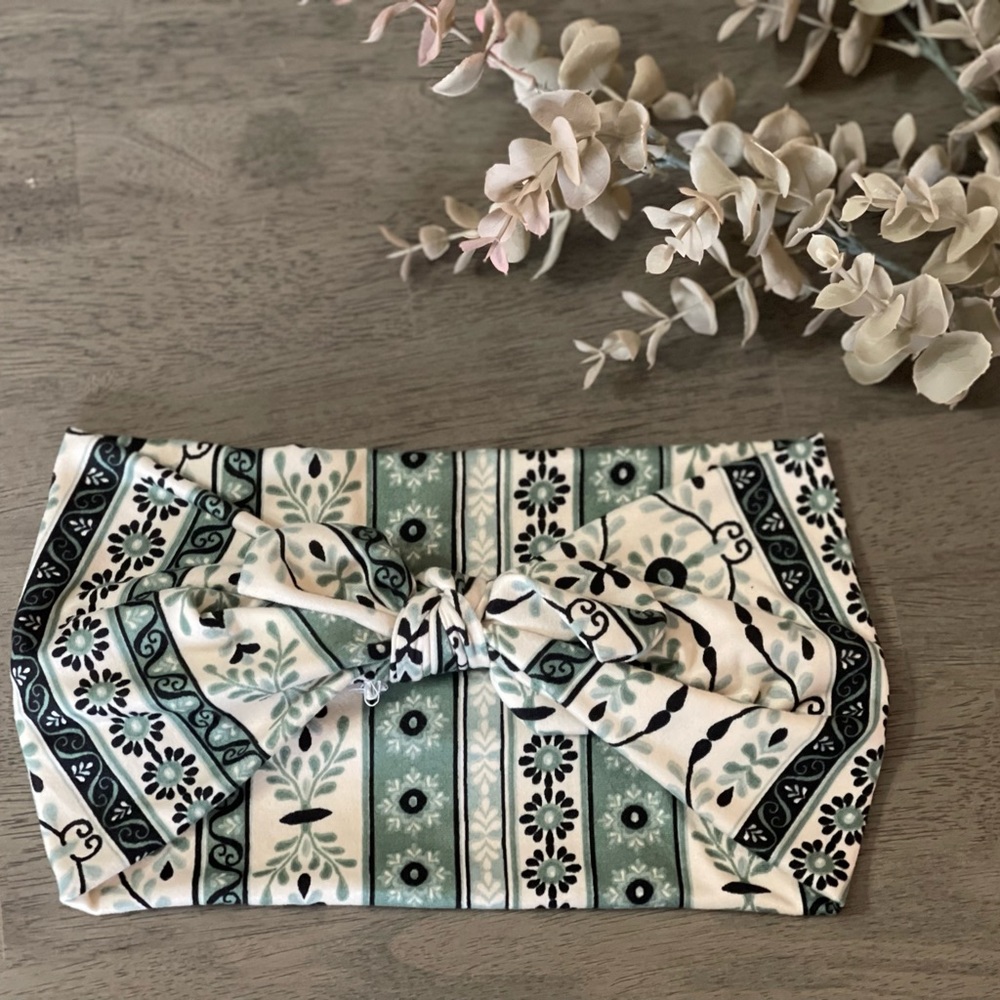 Spring tribal stripe faux bow headband